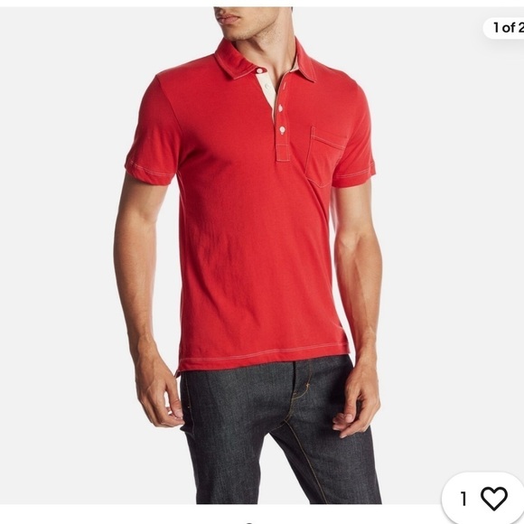 Billy Reid Men's Pensacola Slim Fit Polo Shirt Short Sleeve Red - Picture 1 of 10